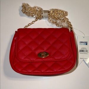 Quilted Red Crossbody Bag with Gold Chain